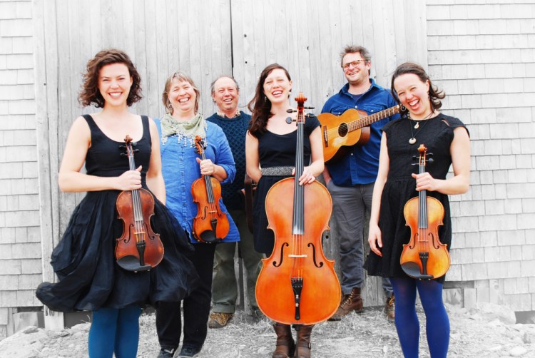 Contributed photo
The Gawler Family Band, from left, Edith Gawler, Ellen Gawler, John Gawler, Elsie Gawler, Bennett Konesni, and Molly Gawler, will perform Friday, Aug. 5, at the Waterfront Concert Series in Gardiner.