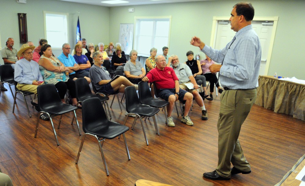 Ernest Martin, Maine Department of Transportation project manager, talks about Route 27 reconstruction during a meeting on Tuesday in Belgrade.