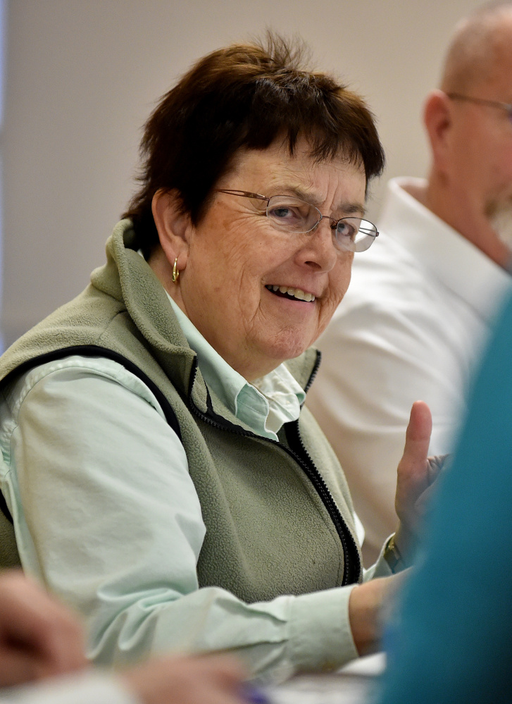 Councilor Rosemary Winslow listens during a review of budgets in March.