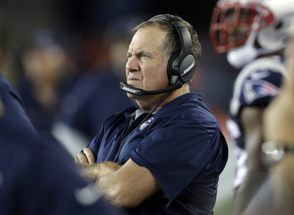 New England Patriots head coach Bill Belichick watches from the sideline during the second half of a preseason game against the Bears last Thursday in Foxborough, Massachusetts.