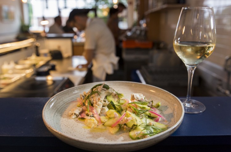 Marinated bluefish at Drifters Wife natural wine bar in Portland.