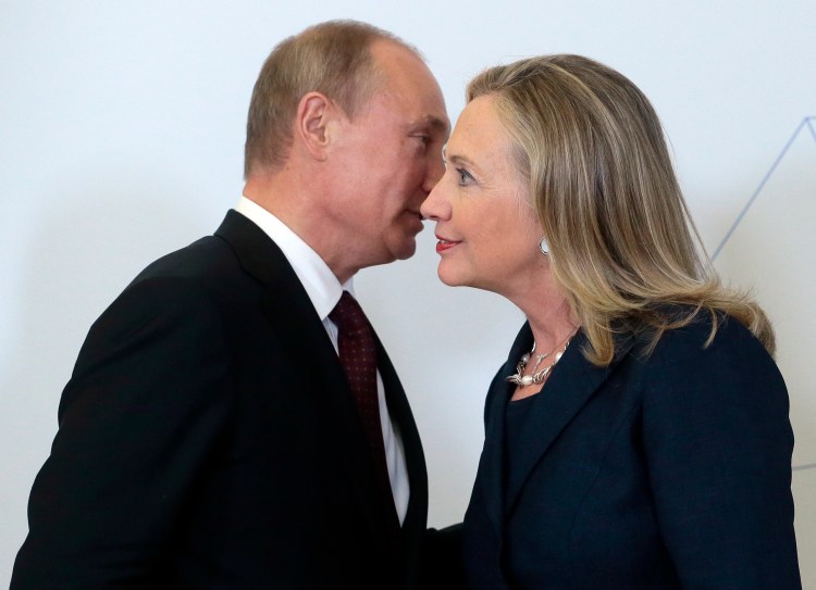 Russian President Vladimir Putin meets with then-Secretary of State Hillary Clinton in Vladivostok, Russia, on Sept. 8, 2012. 
AP Photo/Mikhail Metzel