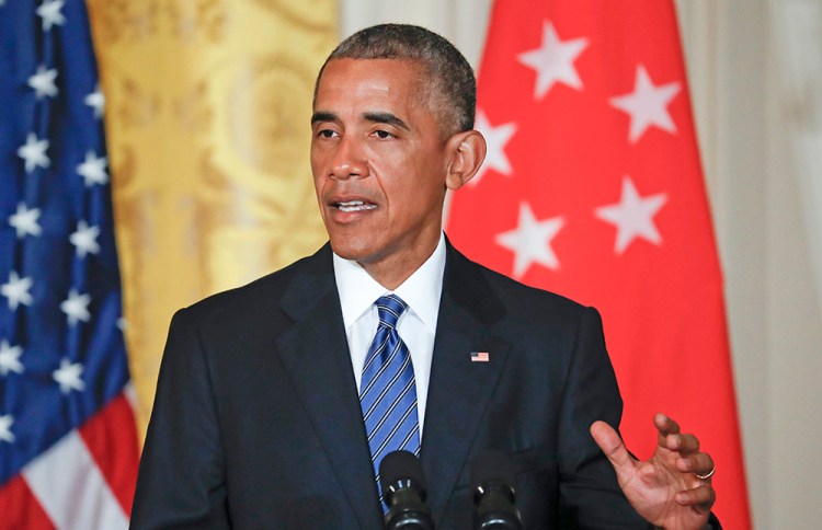 Responding to a reporter's question during a joint news conference with Singapore's Prime Minister Lee Hsien Loong on Tuesday. President Barack Obama challenged the Republican Party's support of Donald Trump: "If you are repeatedly having to say, in very strong terms, that what he has said in unacceptable, why are you still endorsing him?" Pablo Martinez Monsivais/Associated Press