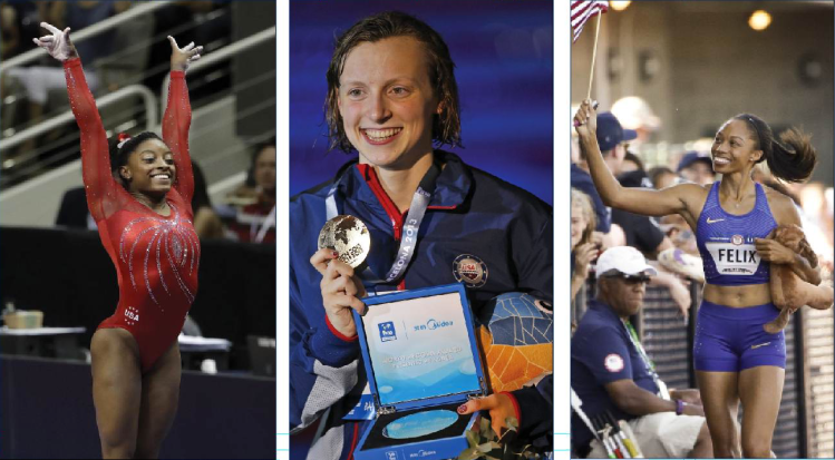 Gymnast Simone Biles, left, has won every world and Olympic title since 2011. Swimmer Katie Ledecky has  the 11 fastest times in the world in the 800 freestyle. Allyson Felix is making her fourth Olympic appearance and has four gold medals.   The Associated Press