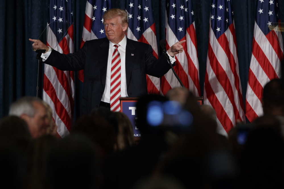 Donald Trump speaks about national security Wednesday at the Union League in Philadelphia. He said, "We want to deter, avoid and prevent conflict through our unquestioned military strength."