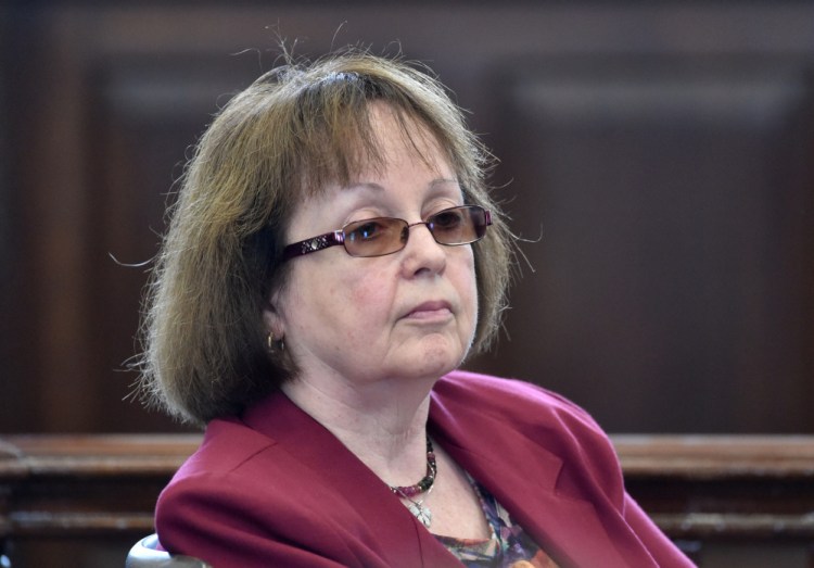 Claudia Viles listens to victim impact statements Sept. 2 during her sentencing at Somerset County Superior Court in Skowhegan.