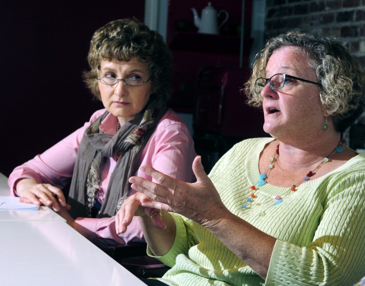 GrowSmart Maine membership coordinator Kirsten Stolte, left, and executive director Nancy Smith during an interview on Thursday in Gardiner.