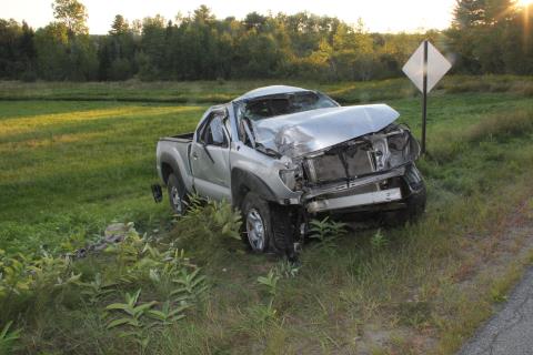Two men died after this truck rolled over in Prospect on Saturday. (Courtesy Maine State Police)