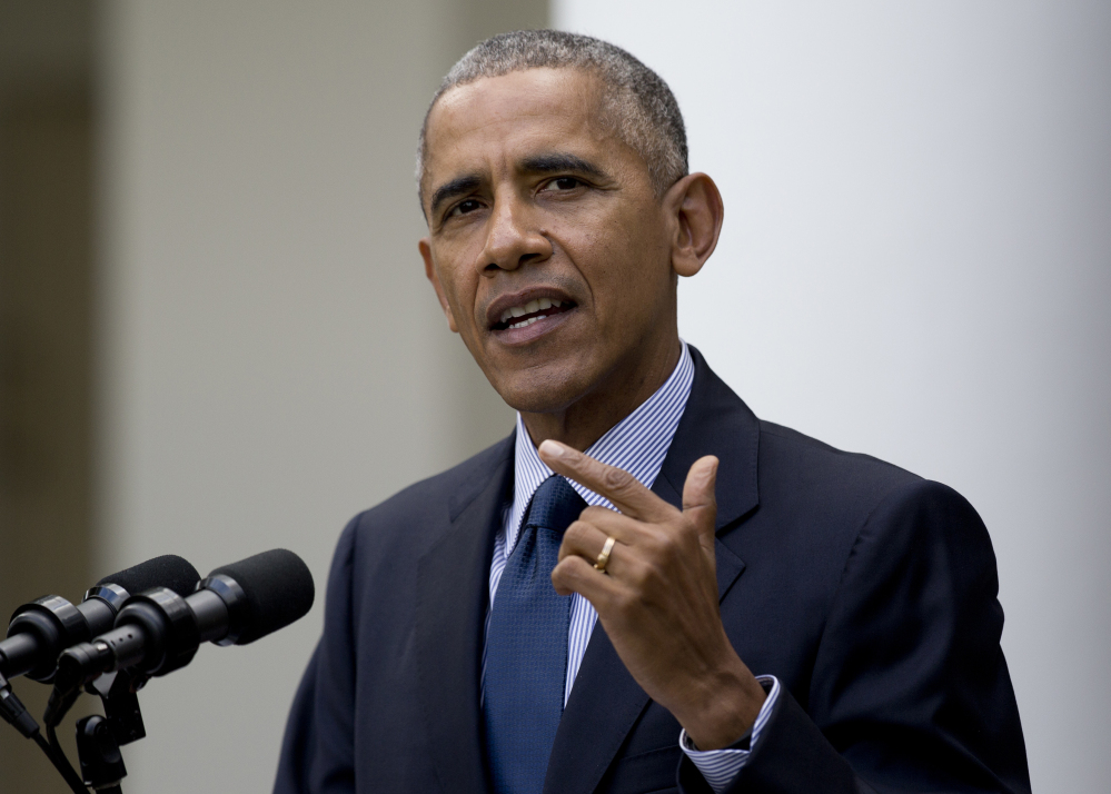 In this photo taken Oct. 5, 2016, President Barack Obama speaks in the Rose Garden of the White House in Washington. President Barack Obama sought Tuesday, Oct. 11, 2016, to reinvigorate his call for the U.S. to send humans to Mars by the 2030s, showcasing budding partnerships between the U.S. government and commercial companies to develop spacecraft capable of carrying out the extraterrestrial mission. (AP Photo/Carolyn Kaster)