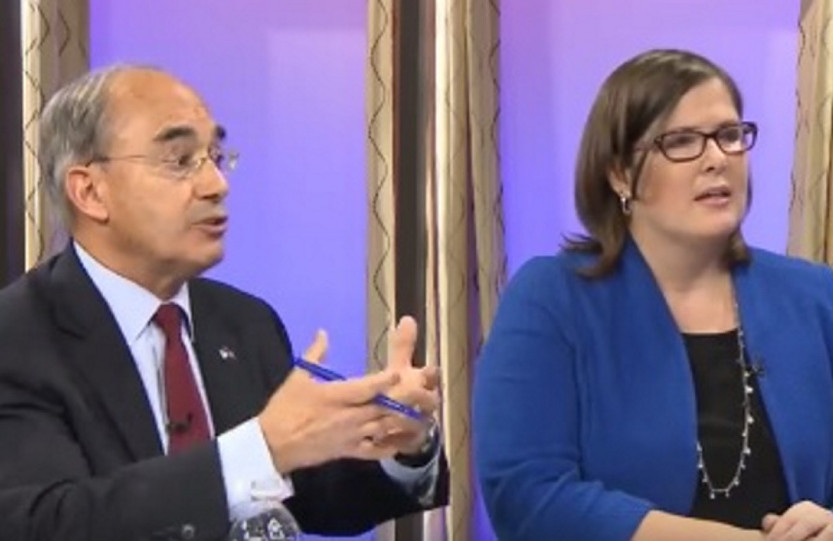 U.S. Rep. Bruce Poliquin, R-2nd District, debates Democratic challenger Emily Cain on Wednesday at a forum hosted by NBC affiliate WCSH6.