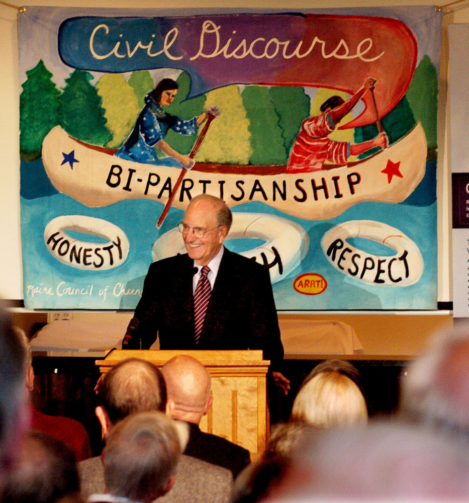 Former U.S. Sen. George Mitchell speaks about political civility Thursday during a Maine Council of Churches event in Waterville.