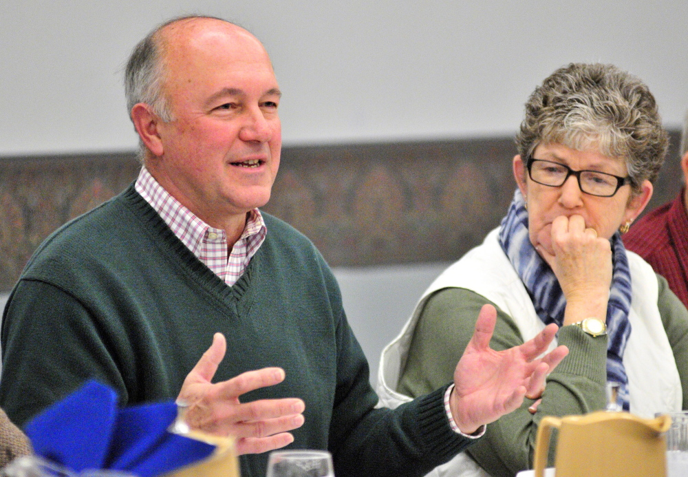 Rep. Donna Doore, D-Augusta, right, sitting next to Augusta City Councilor Patrick Paradis, is running unopposed for her House seat this year.