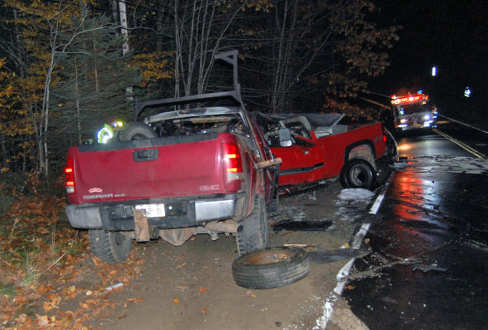 The scene of a fatal car crash Tuesday night on Lambert Hill Road in Strong.