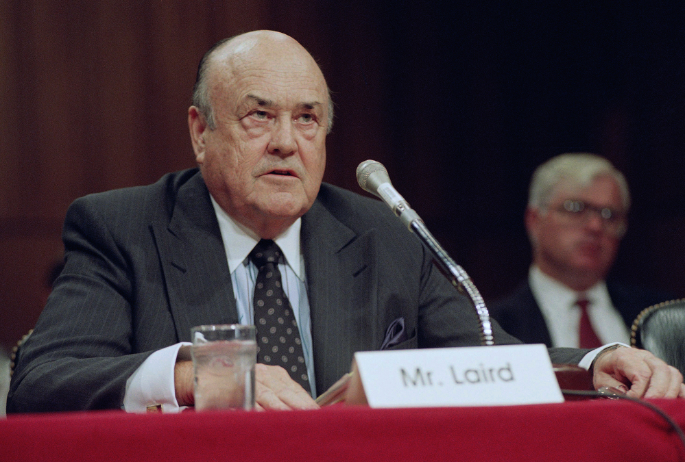 Former Defense Secretary Melvin R. Laird testifies on Capitol Hill in Washington. Laird, defense secretary under Richard Nixon who helped engineer withdrawal of U.S. troops from Vietnam, has died. He was 94.