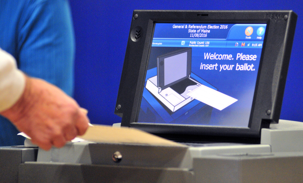 Detail shot of a voting machine screen on Tuesday, an Election Day that included high voter turnout and a few glitches in the electronic voting machines.