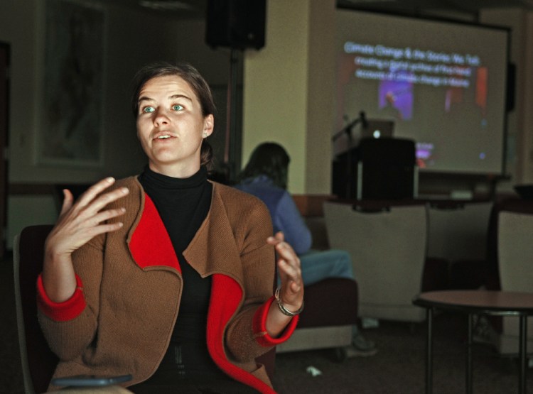 Elizabeth Rush answers questions during an interview Thursday before her climate change presentation at University of Maine at Augusta.