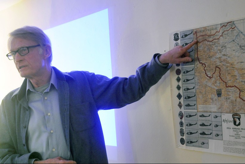Forest economist Lloyd Irland talks on Sunday at Cary Memorial Library in Wayne about his time as a artillery soldier from 1968 to 1970 in Vietnam.