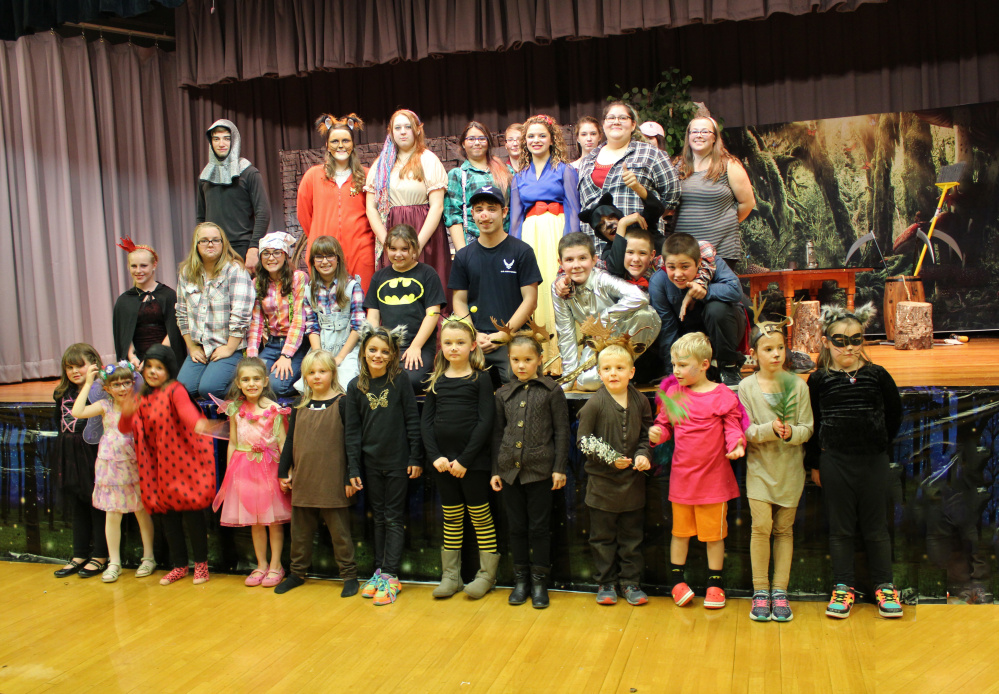 Forest Hills School Drama Club recently performed a teaser Nov. 4-5 for the school and three more productions within a grueling two days. Front, from left, are Sarah Woithe, Alyssa Stevens, Melynda Worster, Violet Haigis, Macie Baker, Morgan Petrucci, Allison Dunning, Kelsey Rancourt, Brennan Begin, Rory Danforth, Emma Vining, Nakia Boyle. Middle, from left, are Hailey Welch, Madisyn Petrucci, Madison Rohr, Petyton Chaisson, Grace Allen, Airin Harmon, Trevor Guay, Cody Oliver, Cooper Daigle and Leo Campbell. Back, from left, are Ian West, Madisen Logston, Dakota Fox, Mercedez Fernandez, Taylor O'Sickey, Hannah Harmon, Sara Wesson, Hope Reyes, Cassidy Shelley and Kimberly Danforth. Kaitlyn Sylvester is not pictured.