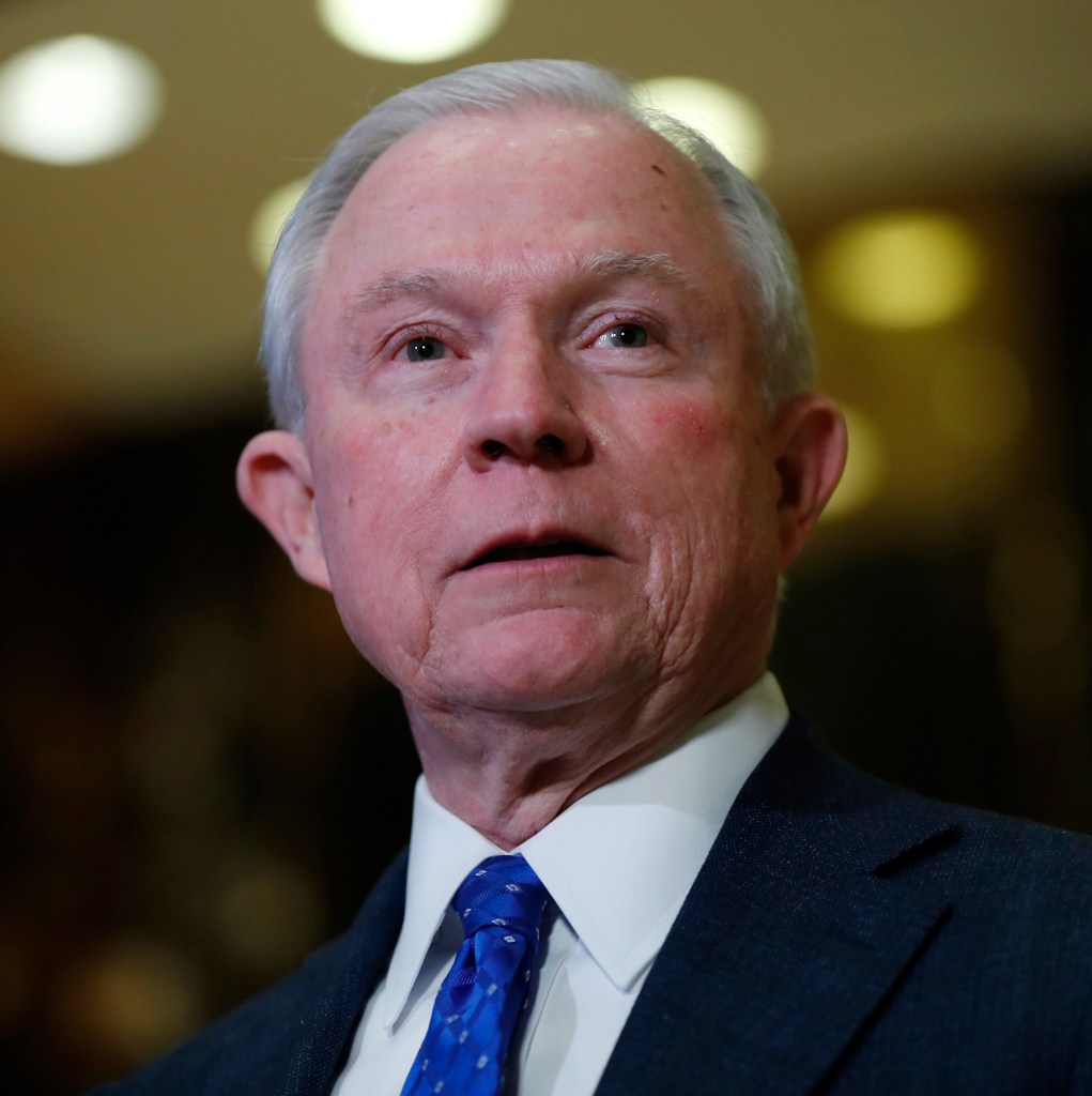 Sen. Jeff Sessions, R-Ala. speaks to media at Trump Tower in New York. 