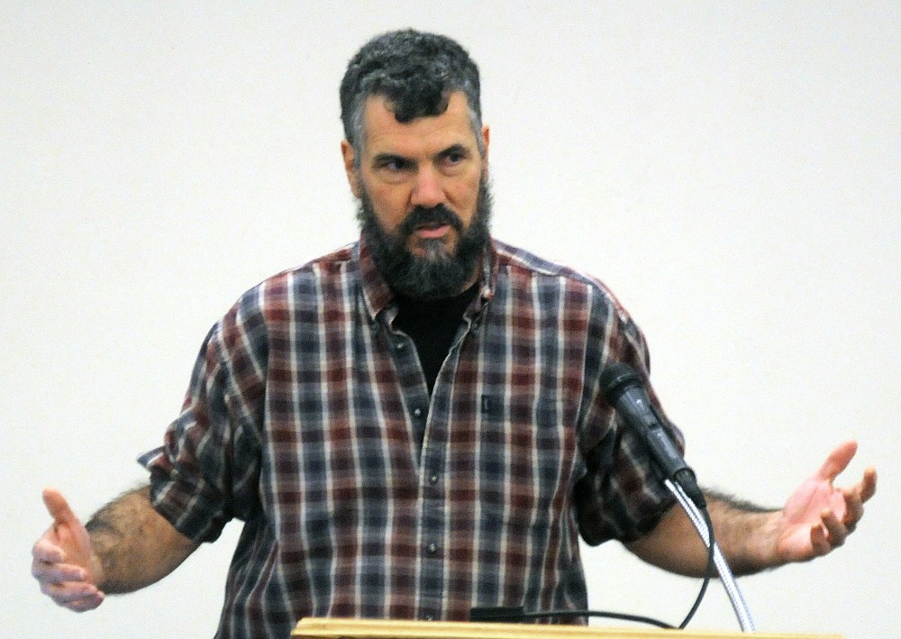 Brian Donahue speaks Monday at the Maine Farmland Access Conference in Augusta.