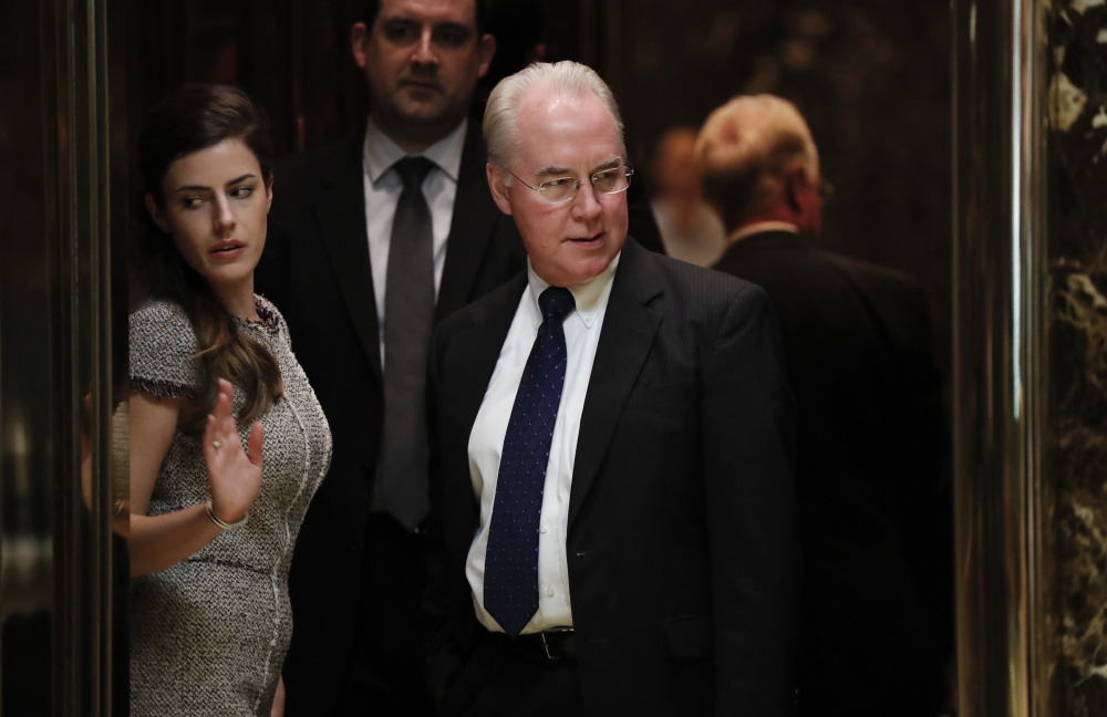 Rep. Tom Price, R-Ga., stands in an elevator as he arrives at Trump Tower, last month in New York. Price is the president elect's choice to head the Department of Health and Human Services and back a rapid and traumatic repeal of the Affordable Care Act, putting millions of Americans