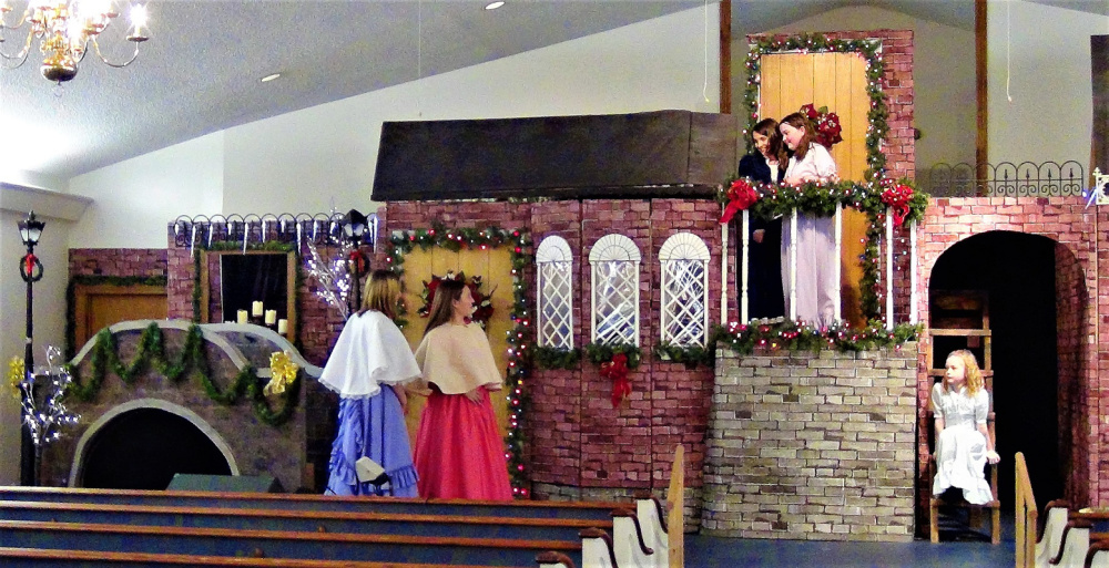 A few cast members from "A Victorian Christmas," from left, Lydia Andrews, Jessie Johnson, Giulia Johnson, Joy Andrews and Melody Andrews. The play will be presented Dec. 16, 18 and 19 in Farmington.