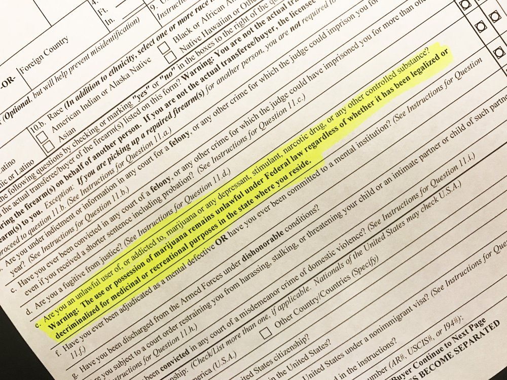 Language added last week to Form 4473, filled out by gun buyers nationwide, steps up federal efforts to keep guns out of the hands of marijuana users, even as legal use of the drug spreads.