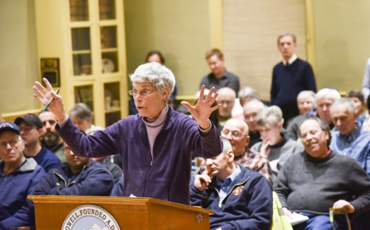 Hallowell resident Maggie Warren provides comments at a joint meeting of the Hallowell City Council and Planning Board as it considers the Stevens Common Master Plan.  