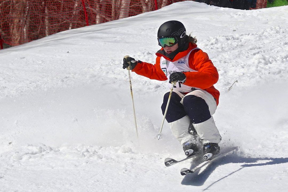 Waterville native Alex Jenson competes during a Nor-Am Cup moguls race at Killington last season.