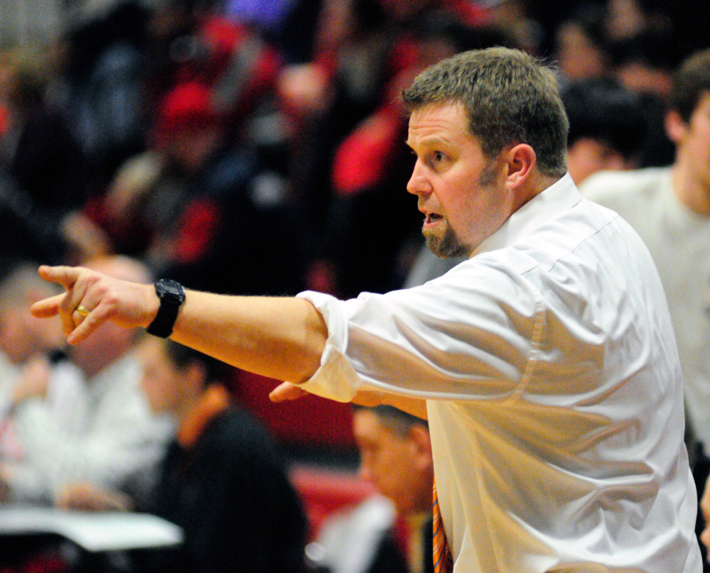Gardiner coach Jason Cassidy instructs his team during a Kennebec Valley Athletic Conference Class A game against Cony earlier this month in Augusta. Cassidy was not with the team at its last game Friday night.