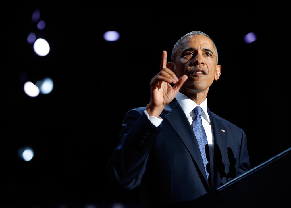 President Obama speaks during his farewell address at McCormick Place in Chicago on Tuesday night. He said he ends his tenure inspired by America's "boundless capacity" for reinvention.
Associated Press/Pablo Martinez Monsivais