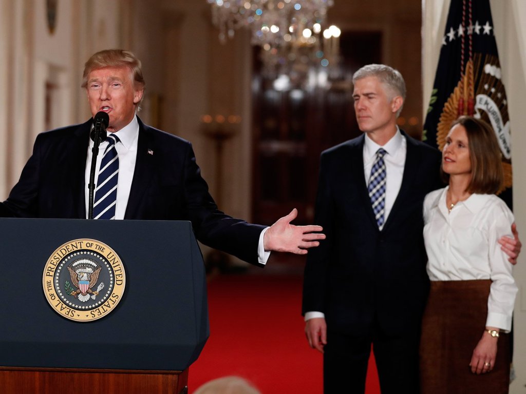 President Trump speaks in the East Room of the White House on Tuesday night to announce Judge Neil Gorsuch as his nominee for the Supreme Court. Trump's choice is perhaps the most significant decision of his young presidency. 