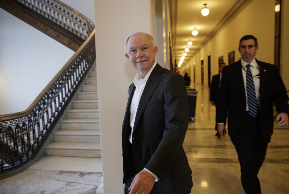 Sen. Jeff Sessions, R-Ala., attorney general-designate, leaves his office on Capitol Hill early Wednesday. He appeared headed toward confirmation by a nearly party-line vote even though Democrats harshly criticized him for being too close to Trump, too harsh on immigrants and too weak on civil rights.