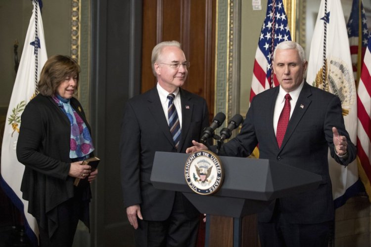 Vice President Mike Pence speaks in the Eisenhower Executive Office Building at the White House complex on Feb. 10.