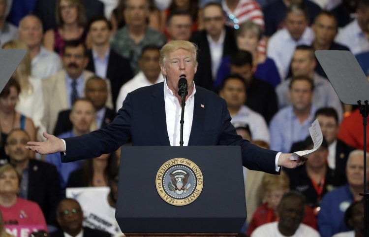 President Donald Trump speaks during his rally on Saturday in Melbourne, Fla.