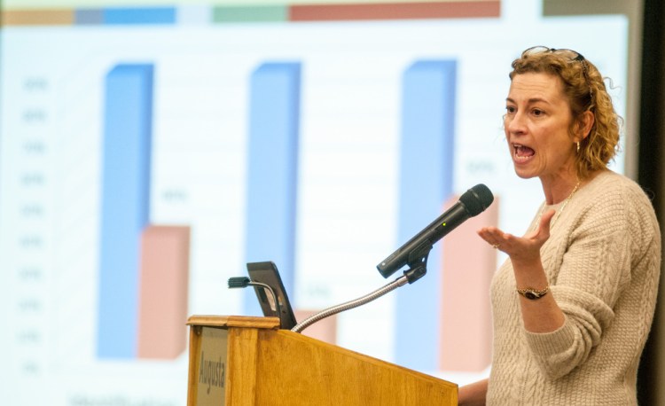 Kimberly Johnson, the director of the federal Center for Substance Abuse Treatment, talks about opioids Wednesday at the Augusta Civic Center.