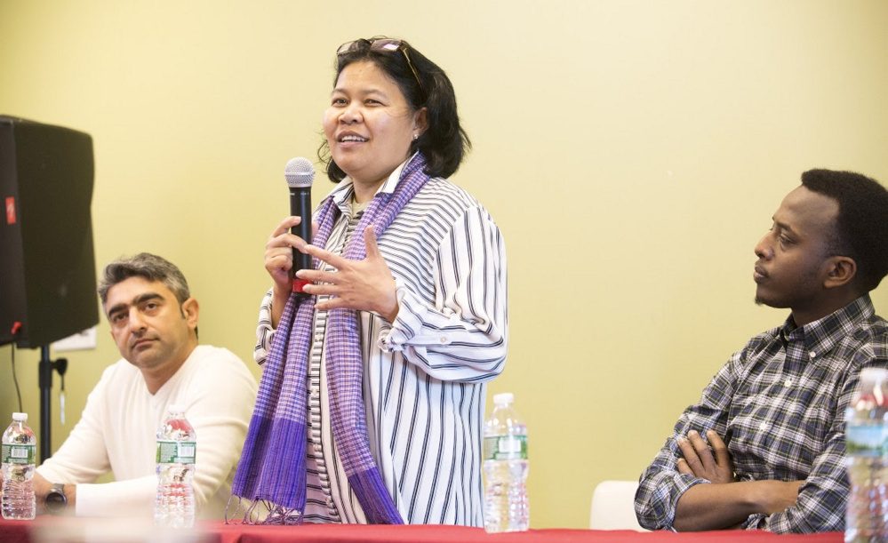 Cambodian refugee Makara Meng told those gathered Monday at the Holocaust and Human Rights Center of Maine that she remembers being 7 years old and getting up at 4 a.m. to work in the fields, only to be rewarded with a cup of water that included "6 or 7 grains of rice" before her family fled her home country, finally ending up in the United States 33 years ago. At the start of the war, her family consisted of 45 people; by the end it was just she and her mother.