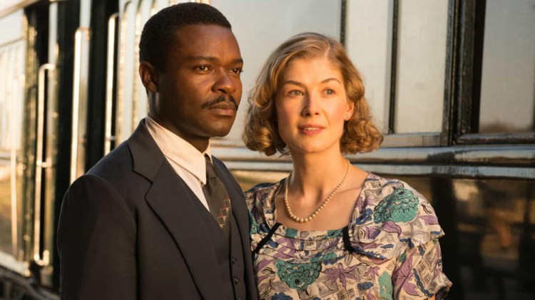 Advid Oyelowo, left, and Rosamund Pike in "A United Kingdom."