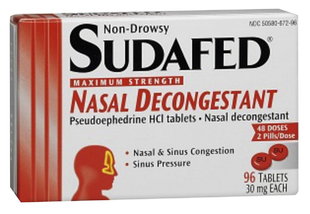 Sudafed package 
 "pseudoephedrine HCI tablets"