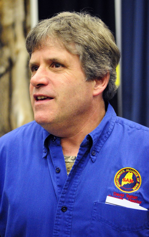 Sportsman's Alliance of Maine executive director David Trahan takes part on Saturday in the 37th annual State of Maine Sportsman's Show, held in the Augusta Civic Center.