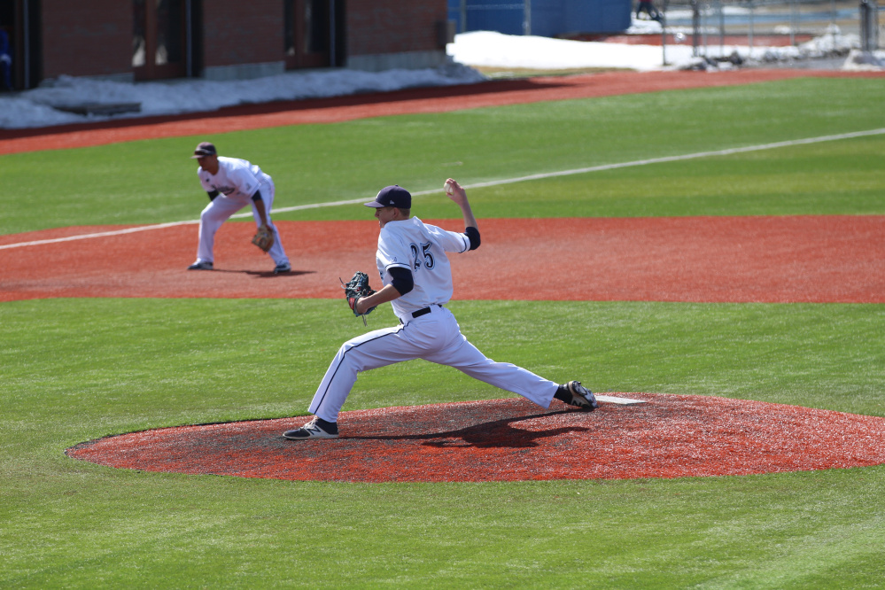 Bingham's Cody Laweryson pitches for the University of Maine during a recent game in Orono.