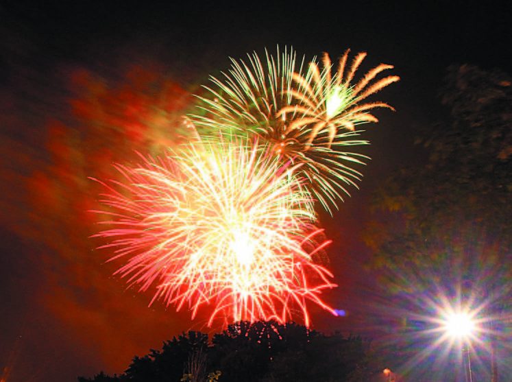 Fireworks light up the sky over the Hathaway Creative Center in Waterville as part of the Winslow Family 4th of July Celebration in 2014. This year the celebration is slated for the fairgrounds in Clinton.