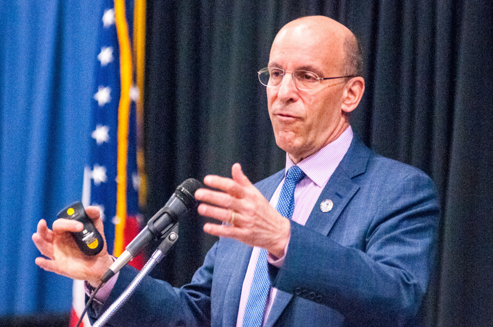 Staff photo by Joe Phelan
Massachusetts Emergency Management Agency Director Kurt Schwartz gives a speech Wednesday about the 2013 Boston Marathon bombing during a Maine Emergency Management Agency Convention at the Augusta Civic Center.