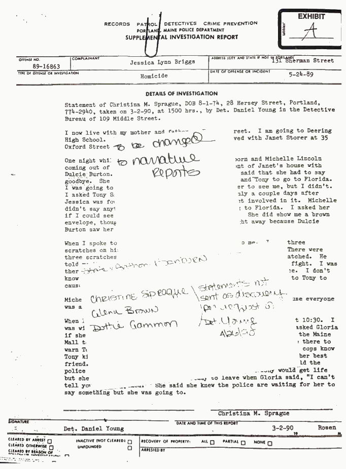 Page 69 of the bail motion for Anthony Sanborn shows hand-written notes about three witnesses in the case.