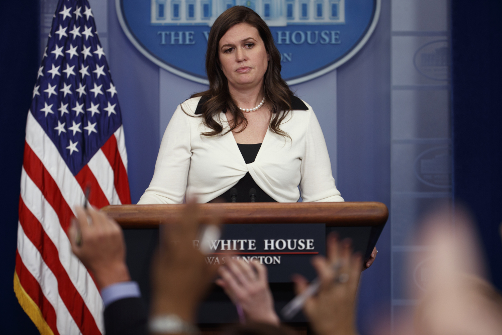 Deputy White House press secretary Sarah Huckabee Sanders during a press briefing at the White House.