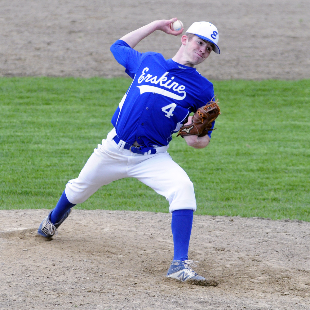 Erskine starter Nate Howard delivers a pitch during a game against Gardiner on Tuesday. Howard pitched a five-inning no-hitter.