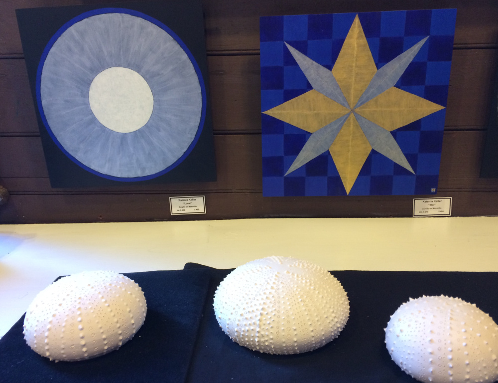 "Sea Urchins by Lee Cummings and Paintings by Katenia Keller."