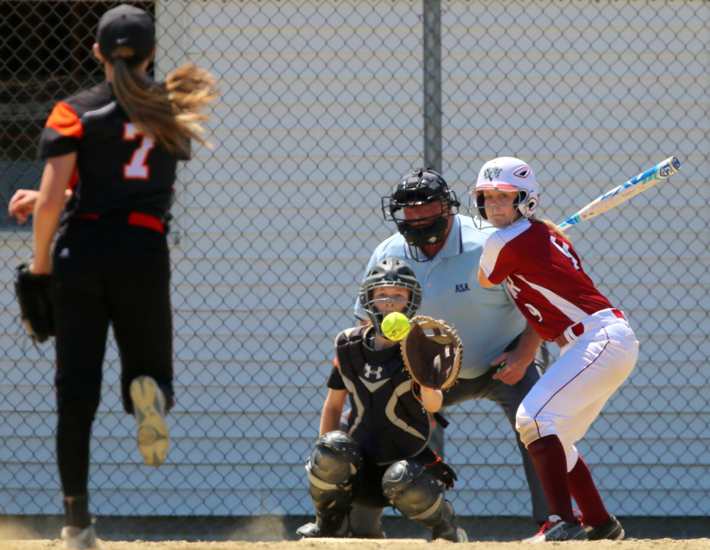 Skowhegan pitcher Ashley Alward delivers a pitch during a Class A North semifinal Saturday against Bangor in Skowhegan.