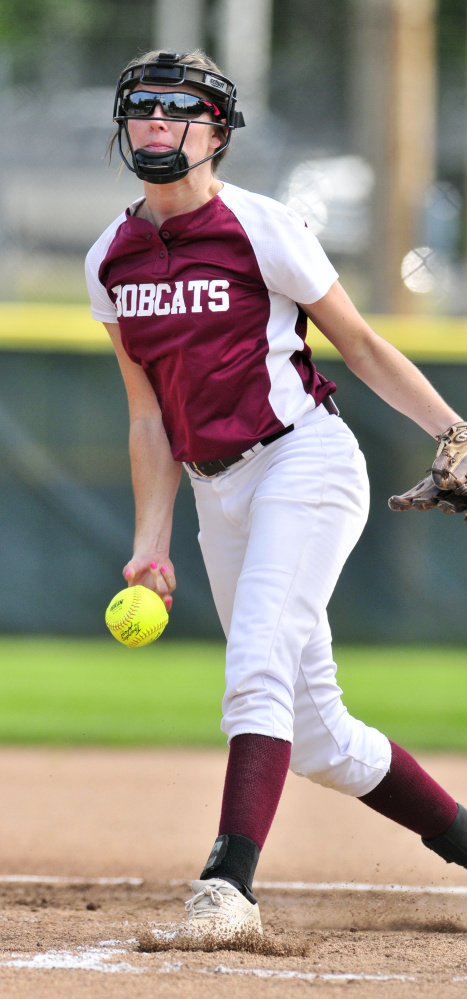 Richmond's Meranda Martin delivers a pitch against Greenville during the Class D South regional final Tuesday at St. Joseph's College in Standish.