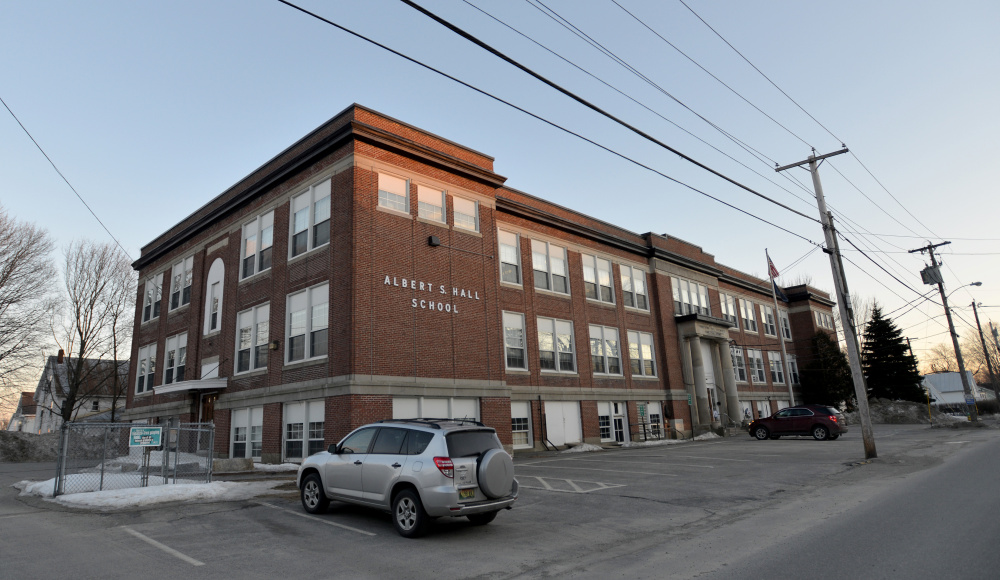 The Albert S. Hall School on Pleasant Street in Waterville after a day of school on March 2. A committee is being formed to look into the possibility of closing the school because of a decline in student population and a rise in costs.